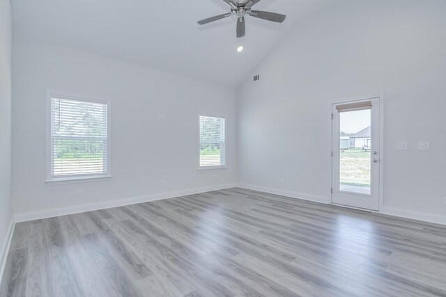 326 Agape Ln, Trenton, SC 29847 - unfurnished room with plenty of natural light, wood finished floors, high vaulted ceiling, and ceiling fan