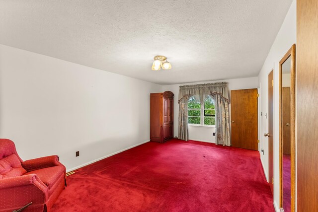 interior space featuring carpet flooring and a textured ceiling