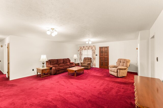 living room with carpet and a textured ceiling