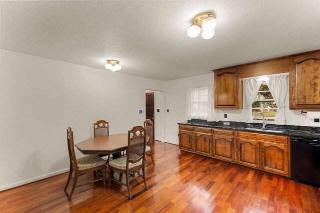 kitchen featuring dishwasher, dark wood-type flooring, a textured ceiling, and sink