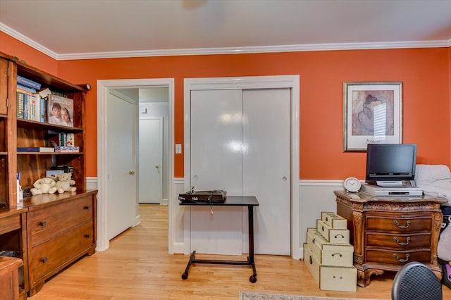 413 Park Dr, Waynesboro, GA 30830 - home office featuring light wood finished floors and crown molding