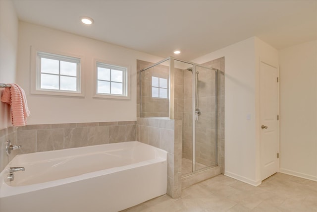 1207 Mary Hill Ct, Evans, GA 30809 - full bathroom with recessed lighting, a shower stall, tile patterned flooring, and a garden tub