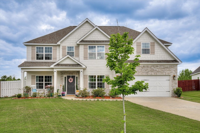 1207 Mary Hill Ct, Evans, GA 30809 - craftsman-style house featuring fence, roof with shingles, an attached garage, a front lawn, and driveway