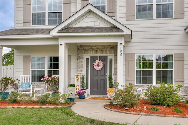 1207 Mary Hill Ct, Evans, GA 30809 - view of exterior entry featuring covered porch and stone siding