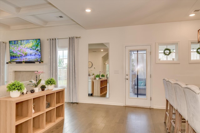1207 Mary Hill Ct, Evans, GA 30809 - doorway to outside featuring wood-type flooring, recessed lighting, beam ceiling, and visible vents