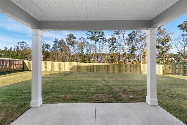 view of yard with a patio area and a fenced backyard