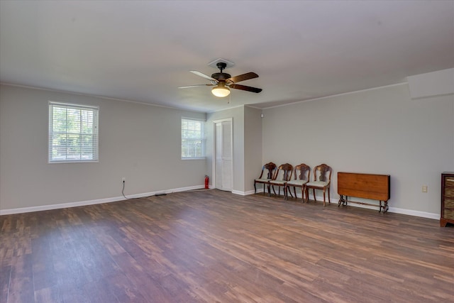 813 Hammond Dr, North Augusta, SC 29841 - spare room featuring dark wood-style flooring, a ceiling fan, baseboards, and crown molding