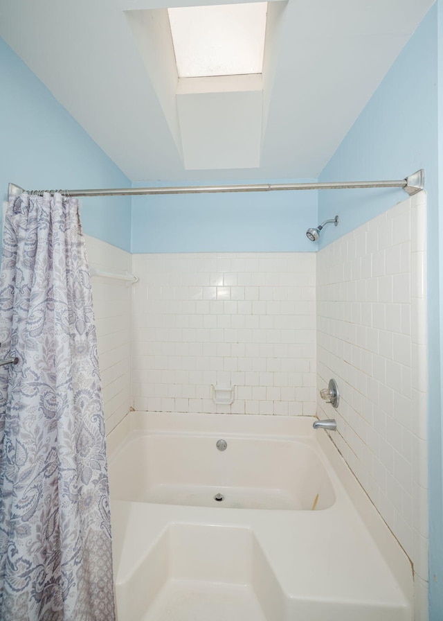 full bathroom with shower / bath combination with curtain