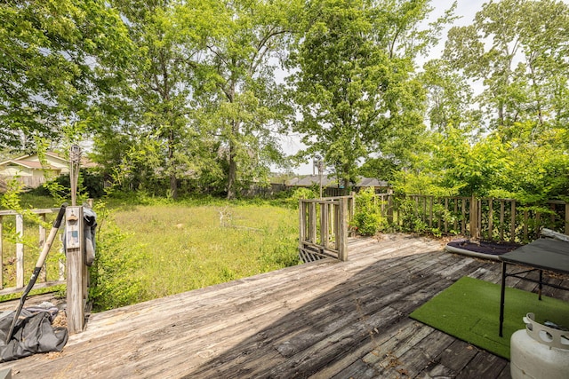 deck featuring a fenced backyard