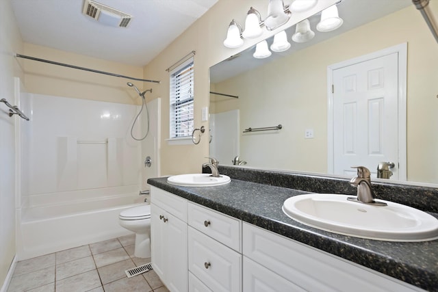 full bathroom with tile patterned flooring, vanity, toilet, and shower / bathtub combination