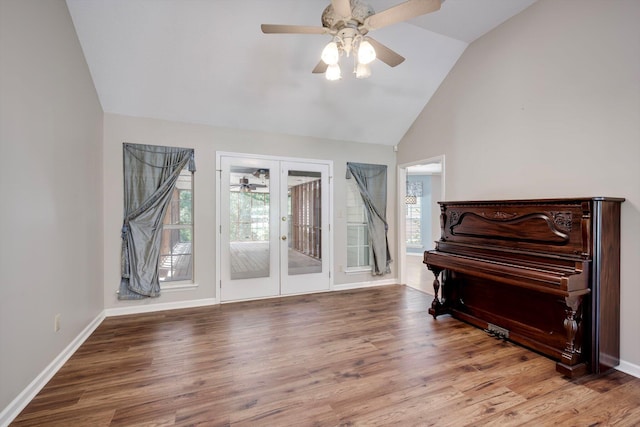 4610 Mulberry Creek Dr, Evans, GA 30809 - living area featuring ceiling fan, lofted ceiling, french doors, and wood finished floors