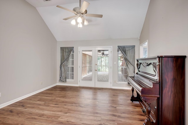 4610 Mulberry Creek Dr, Evans, GA 30809 - sitting room featuring lofted ceiling, a ceiling fan, wood finished floors, and french doors