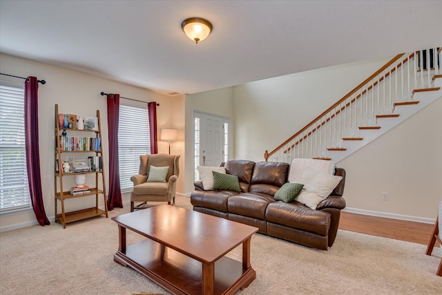 240 Full Circle Dr, Evans, GA 30809 - carpeted living area with stairs and baseboards