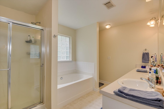240 Full Circle Dr, Evans, GA 30809 - bathroom with a stall shower, a garden tub, double vanity, a chandelier, and tile patterned flooring