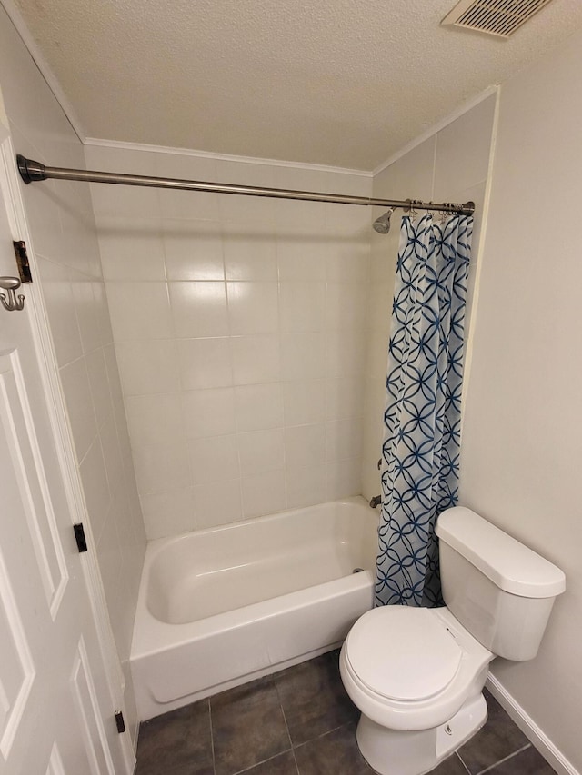 3904 Loblolly Trl, Martinez, GA 30907 - bathroom featuring tile patterned floors, shower / bath combo, a textured ceiling, and crown molding