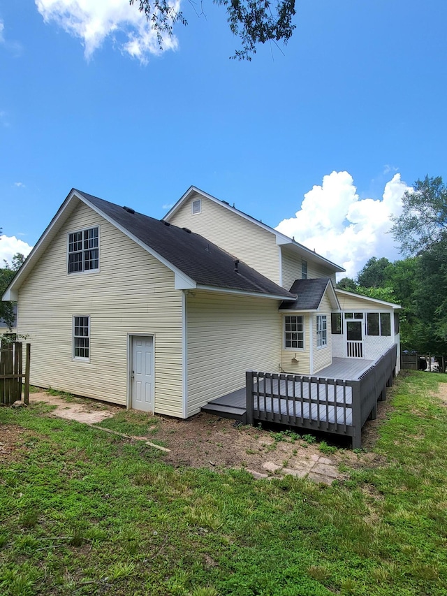 3904 Loblolly Trl, Martinez, GA 30907 - rear view of property with a deck, a sunroom, and a lawn