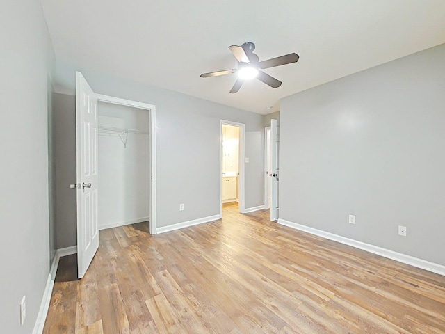 9025 Baker Ct, Augusta, GA 30909 - unfurnished bedroom with baseboards, light wood-style floors, a closet, and ceiling fan