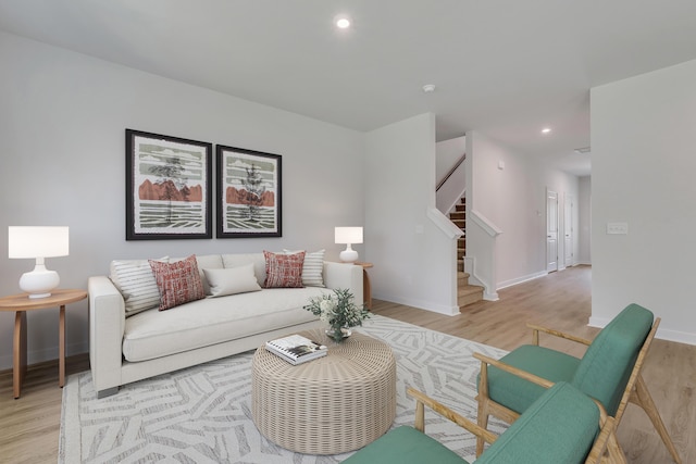 790 Count Fleet Ct, Graniteville, SC 29829 - living area featuring light wood-type flooring, stairs, baseboards, and recessed lighting