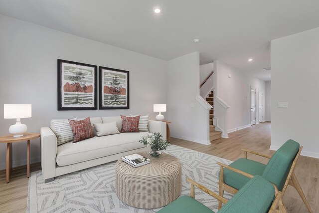 790 Count Fleet Ct, Graniteville, SC 29829 - living area featuring light wood-type flooring, stairs, baseboards, and recessed lighting