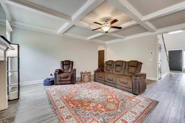 736 Courtland Ln, Harlem, GA 30814 - living room with coffered ceiling, wood finished floors, and baseboards