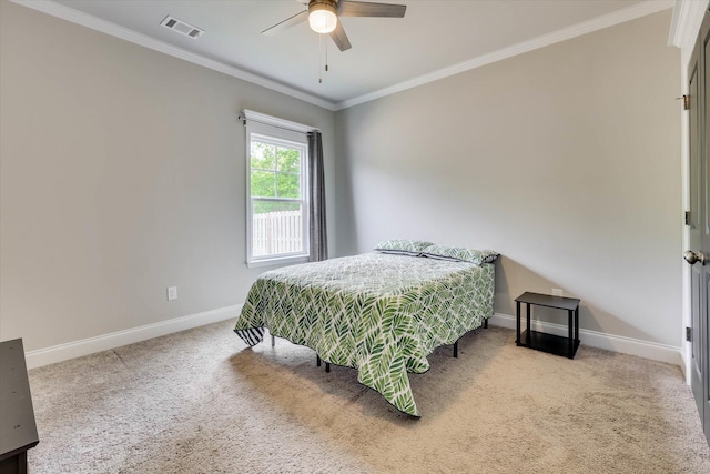 736 Courtland Ln, Harlem, GA 30814 - bedroom featuring baseboards, visible vents, ceiling fan, crown molding, and carpet floors