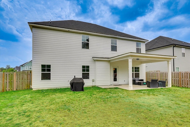 736 Courtland Ln, Harlem, GA 30814 - back of house with a lawn, a fenced backyard, and a patio