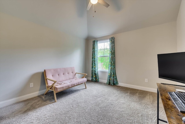 736 Courtland Ln, Harlem, GA 30814 - living area featuring vaulted ceiling, carpet floors, baseboards, and ceiling fan