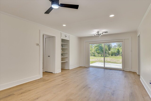 2281 Raleigh Dr, Augusta, GA 30904 - spare room with ornamental molding, ceiling fan, light wood-style flooring, baseboards, and recessed lighting
