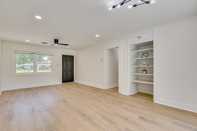 2281 Raleigh Dr, Augusta, GA 30904 - empty room featuring ornamental molding, light wood-style flooring, baseboards, recessed lighting, and ceiling fan