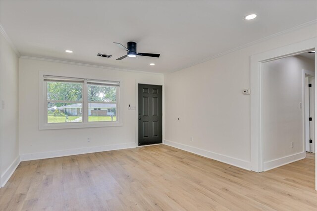 2281 Raleigh Dr, Augusta, GA 30904 - unfurnished room featuring crown molding, light wood-style floors, a ceiling fan, baseboards, and recessed lighting