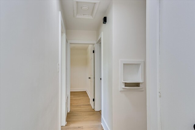 2281 Raleigh Dr, Augusta, GA 30904 - hallway with light wood-style floors, baseboards, and attic access