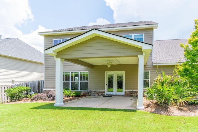 322 Pump House Rd, Evans, GA 30809 - back of property with ceiling fan, a patio, a shingled roof, and stone siding