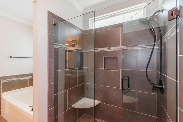 322 Pump House Rd, Evans, GA 30809 - full bath featuring crown molding, a stall shower, and a bath