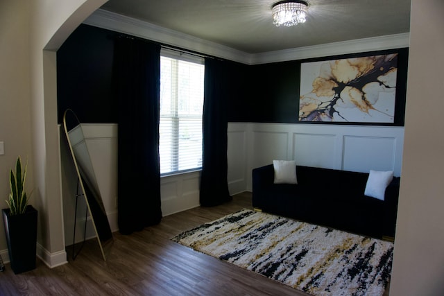 4042 Cottingham Way, Augusta, GA 30909 - bedroom with arched walkways, a decorative wall, multiple windows, crown molding, and wood finished floors