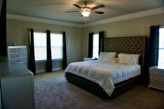 4042 Cottingham Way, Augusta, GA 30909 - bedroom featuring crown molding, carpet flooring, multiple windows, baseboards, and ceiling fan