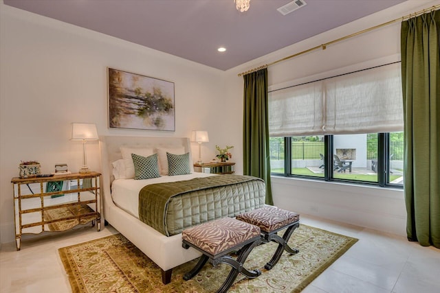 bedroom featuring recessed lighting and visible vents