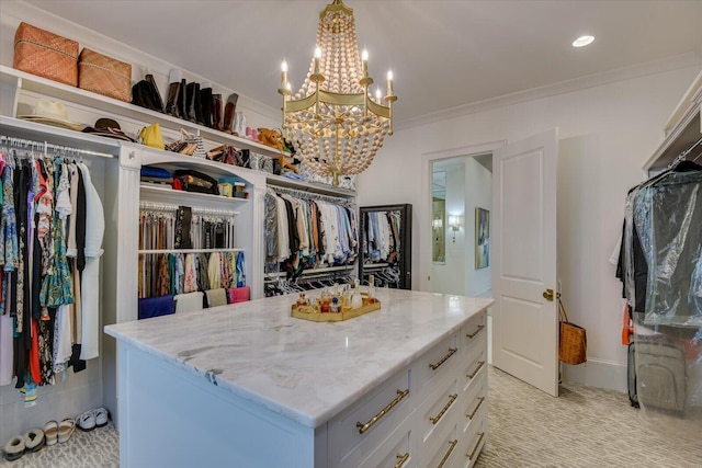 spacious closet featuring light carpet