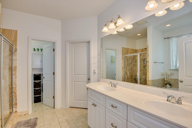 920 Napiers Post Dr, Evans, GA 30809 - bathroom with a stall shower, tile patterned flooring, and double vanity