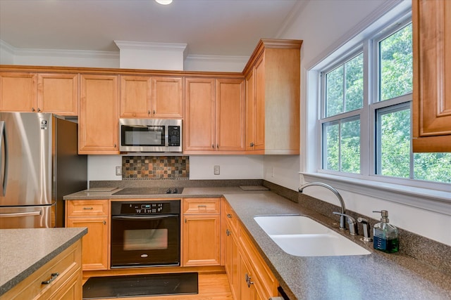 920 Napiers Post Dr, Evans, GA 30809 - kitchen with black appliances, ornamental molding, and dark countertops