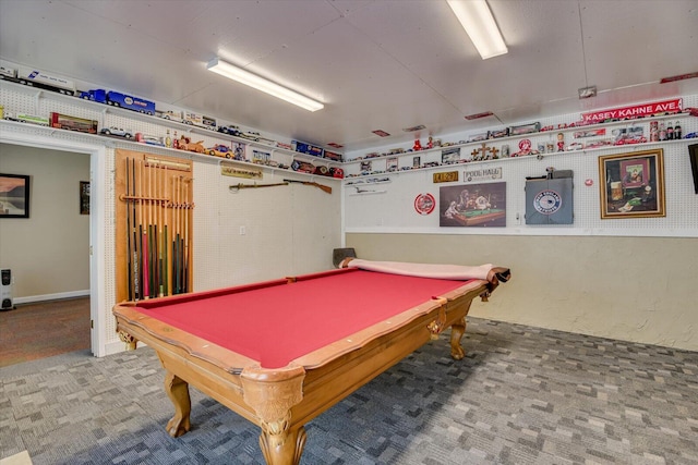 playroom with billiards and carpet