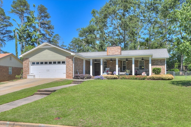 307 Candlewood Dr, Martinez, GA 30907 - ranch-style home featuring ceiling fan, a chimney, an attached garage, and brick siding
