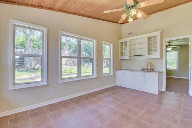 307 Candlewood Dr, Martinez, GA 30907 - unfurnished dining area featuring a ceiling fan, wooden ceiling, light tile patterned flooring, baseboards, and vaulted ceiling