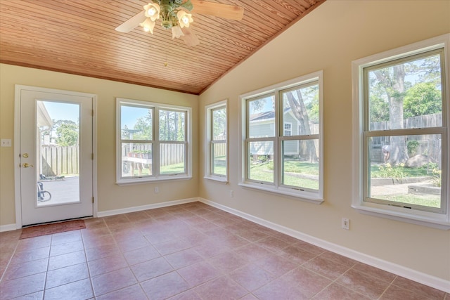 307 Candlewood Dr, Martinez, GA 30907 - unfurnished sunroom with wooden ceiling, lofted ceiling, tile patterned flooring, and baseboards