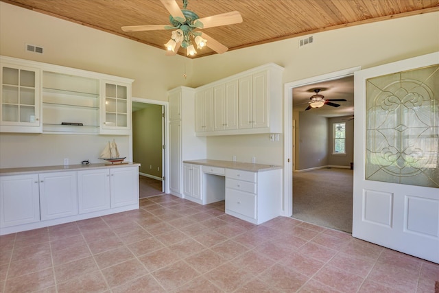 307 Candlewood Dr, Martinez, GA 30907 - kitchen featuring ceiling fan, wood ceiling, light countertops, white cabinets, and glass insert cabinets