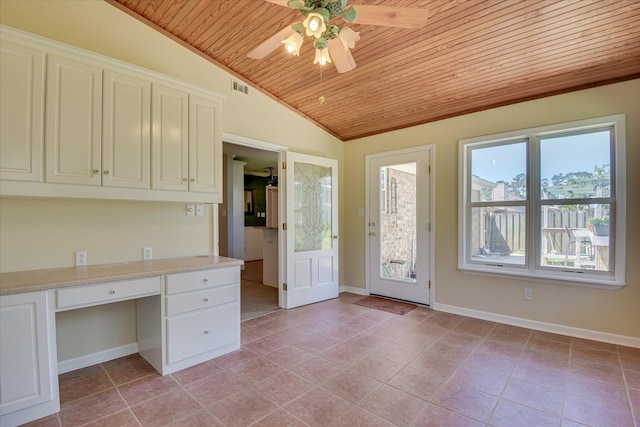 307 Candlewood Dr, Martinez, GA 30907 - kitchen with wood ceiling, lofted ceiling, light countertops, a ceiling fan, and light tile patterned floors