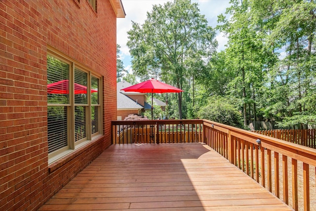 wooden terrace featuring fence