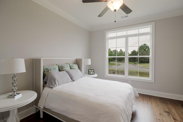 477 Rivernorth Dr, North Augusta, SC 29841 - bedroom with ornamental molding, wood finished floors, and ceiling fan