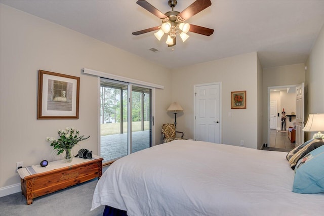 207 Rosewood Ln, Mccormick, SC 29835 - carpeted bedroom featuring access to outside, ceiling fan, and baseboards