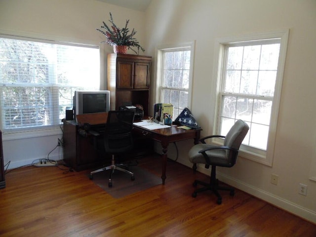 home office featuring hardwood / wood-style flooring