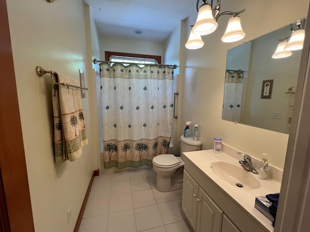 139 Cresent Dr, Mccormick, SC 29835 - bathroom with tile patterned flooring, vanity, curtained shower, and a chandelier